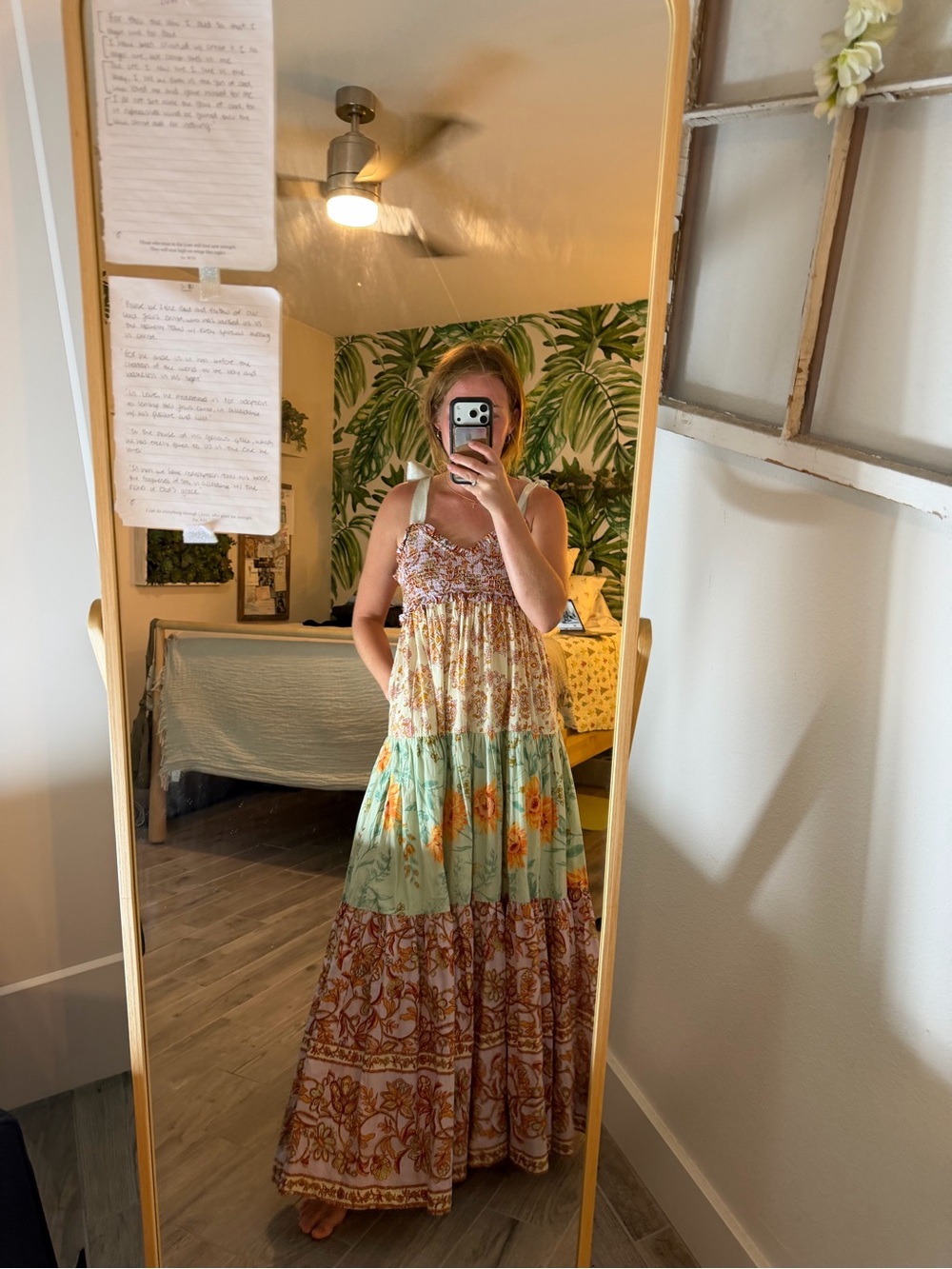 Free People Floral Tiered Maxi Dress in Mint, Rust, Yellow - Picture 4 of 6